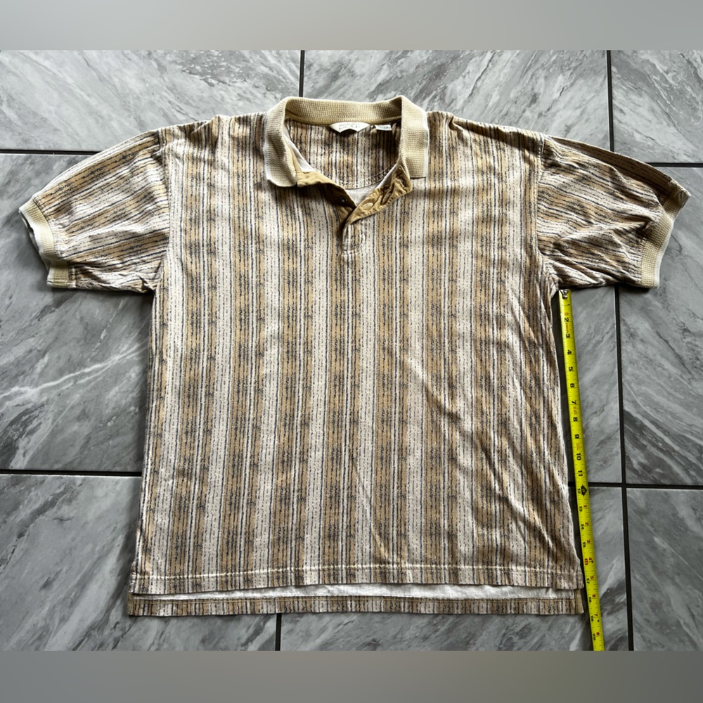 Reebok Golf Tan and Black Striped Shirt Y2K 2000s XXL Mens